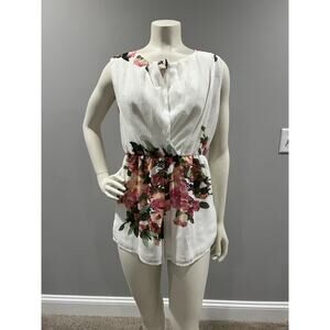 Aomei Dress White Floral Print Sleeveless Wrap Romper Shorts Size Small